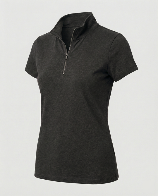 Damen Poloshirt mit kurzem Reißverschluss und figurbetontem Schnitt EB