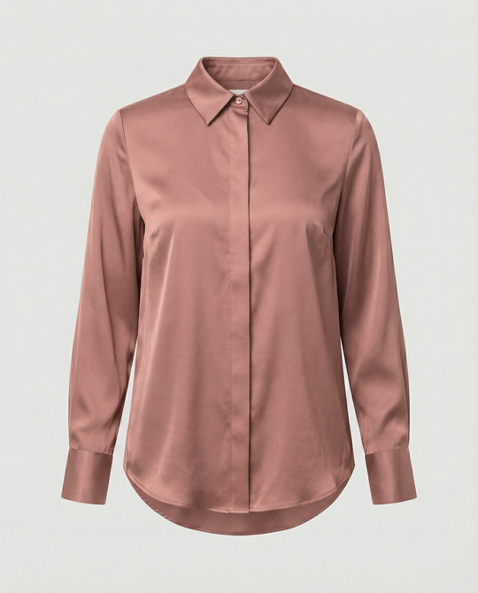 Damen elegante Satinbluse mit klassischem Kragen und zeitlosem Schnitt EB