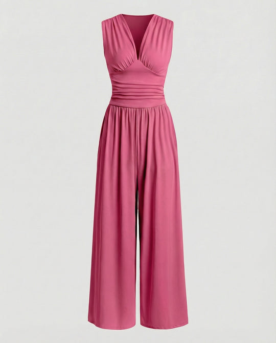 Damen Jumpsuit mit schickem V-Ausschnitt und weitem Bein EB