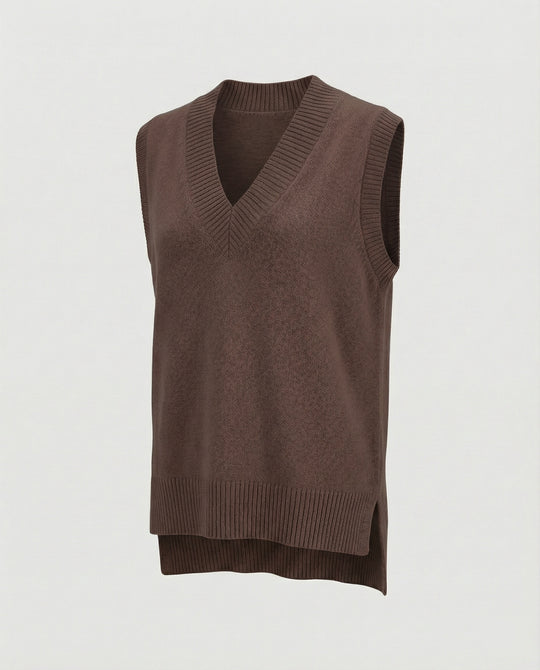 Damen Strickweste mit V-Ausschnitt und Rippstruktur EB