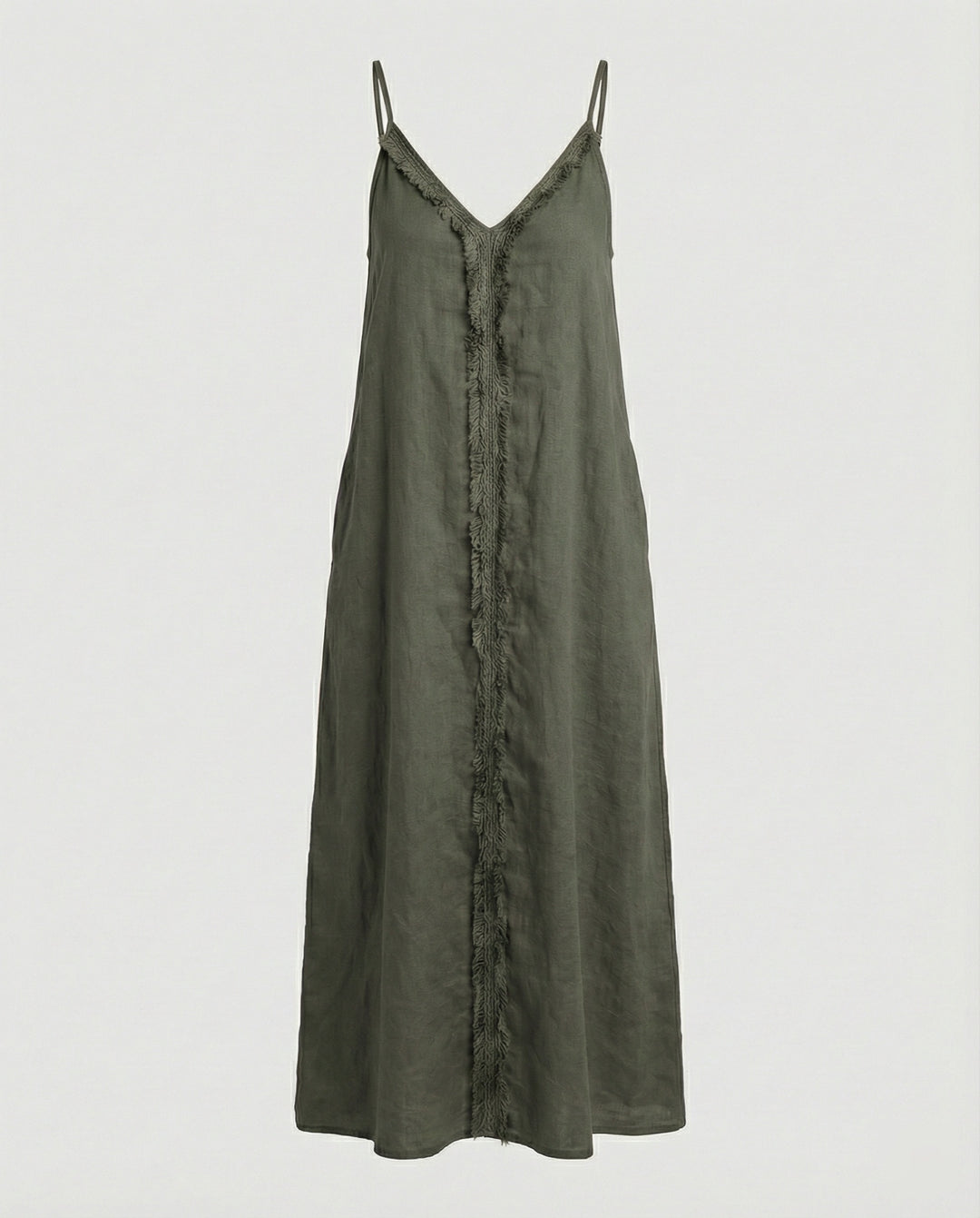 Damen Maxikleid mit lässigem V-Ausschnitt und seitlichen Taschen EB