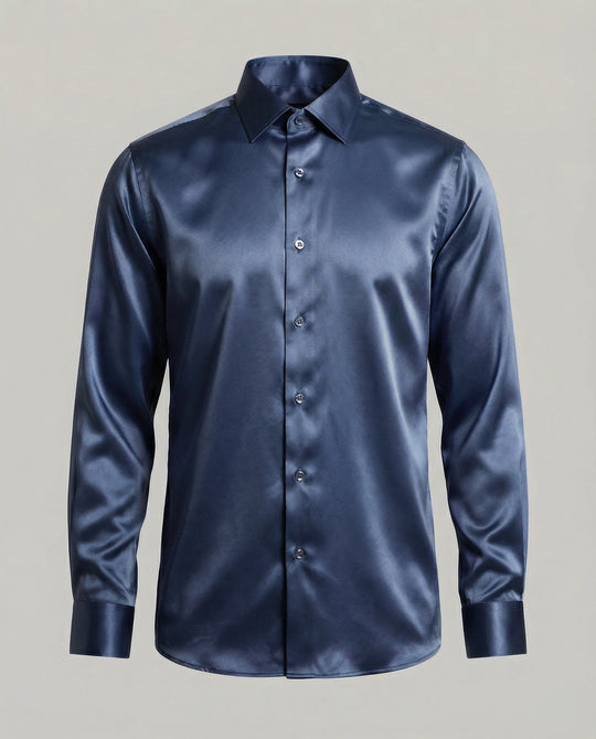 Herren Hemd aus glänzendem Satin mit modernem Kragen EB