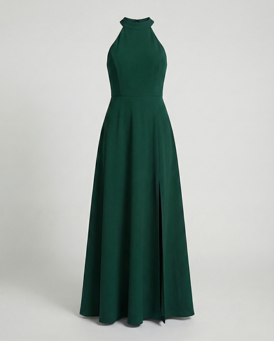Damen Elegantes Maxikleid mit Seitenschlitzen und hochgeschlossenem Ausschnitt EB