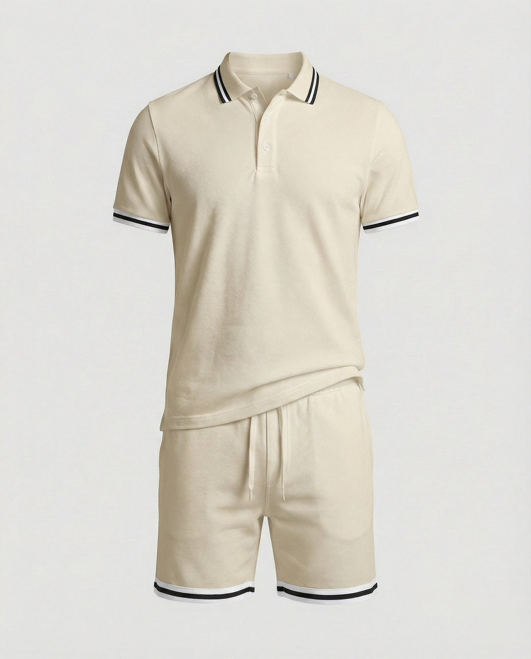 Herren Sportliches Polo- und Shorts-Set mit Kontraststreifen EB