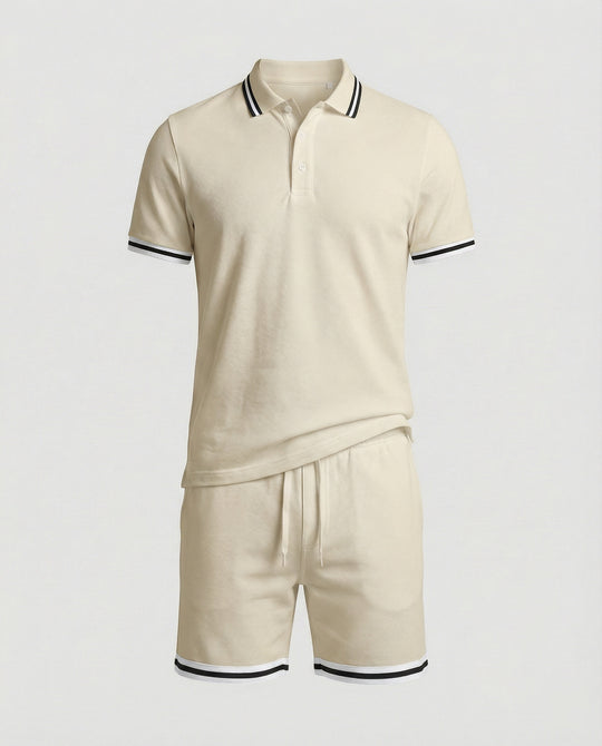 Herren Sportliches Polo- und Shorts-Set mit Kontraststreifen EB
