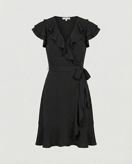 Damen Wickelkleid mit voluminösen Rüschendetails und Taillengürtel EB