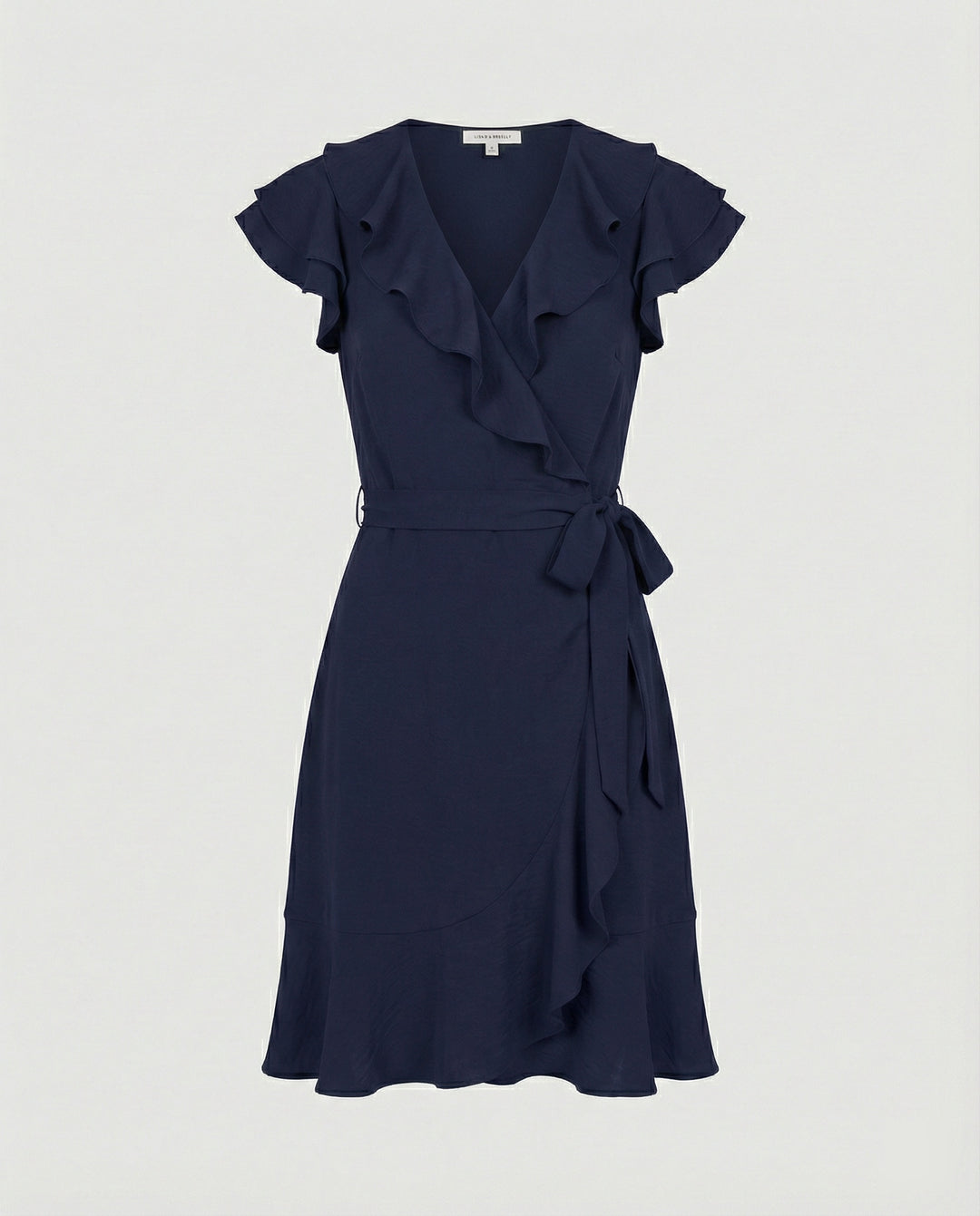 Damen Wickelkleid mit voluminösen Rüschendetails und Taillengürtel EB