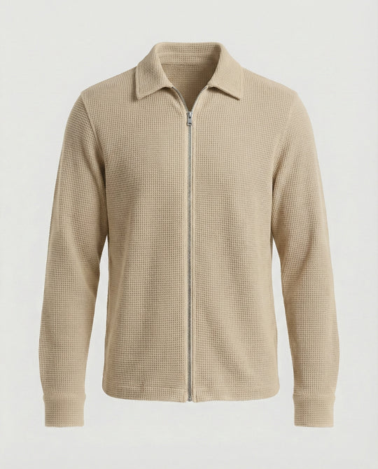 Herren Eleganter Langarmshirt mit strukturierter Oberflächenbeschaffenheit und hochwertigem Reißverschluss EB