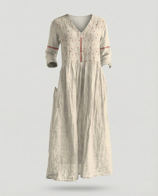 Damen Boho Maxikleid Sommer Leinenoptik