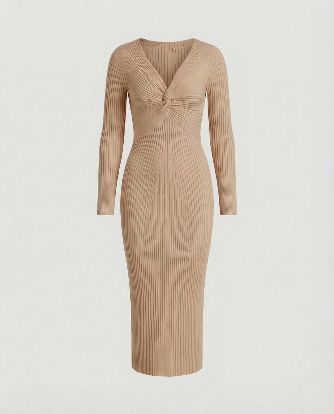 Damen figurbetontes langärmliges Strickkleid mit Knoten-Detail EB