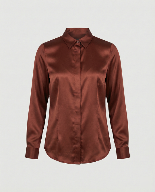 Damen Satin-Bluse mit klassischem Kragen EB