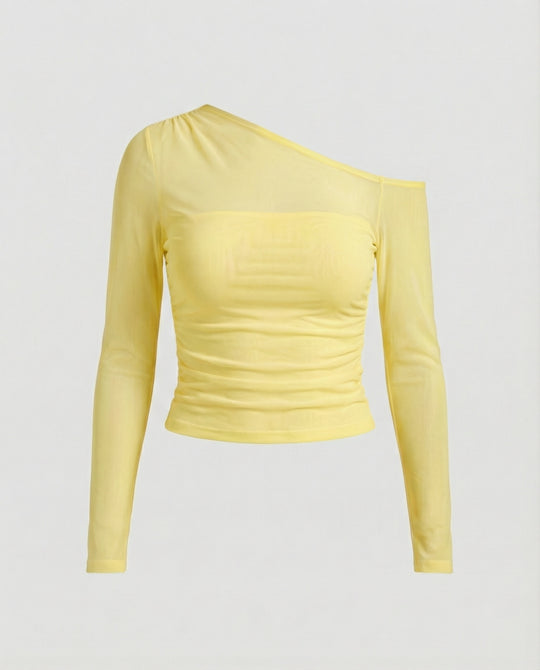 Damen Elegantes asymmetrisches Oberteil mit schulterfreiem Design und Raffung EB