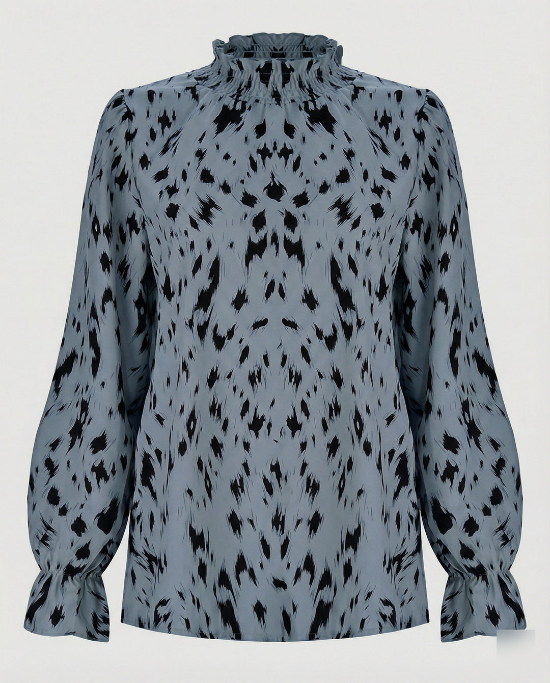Damen elegante Bluse mit Rüschensaum und stilvollem Tiermuster EB