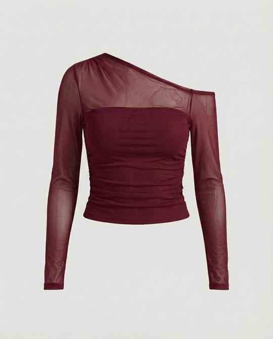 Damen Elegantes asymmetrisches Oberteil mit schulterfreiem Design und Raffung EB