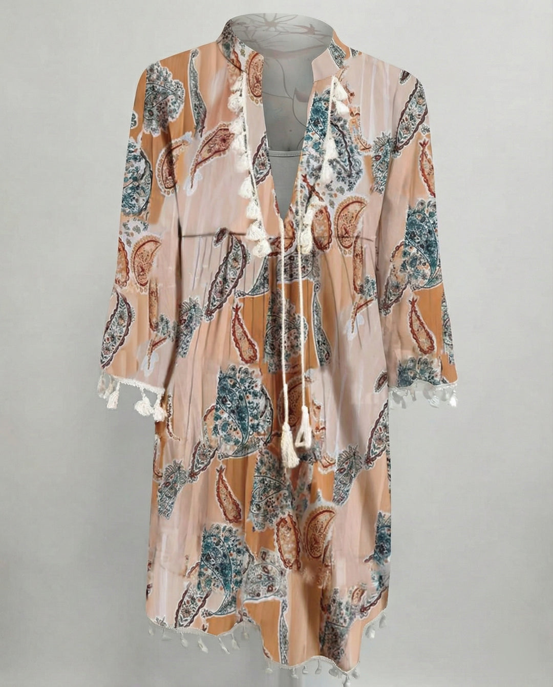 Damen Strandkleid mit hohem Kragen und romantischem Blumenmuster EB