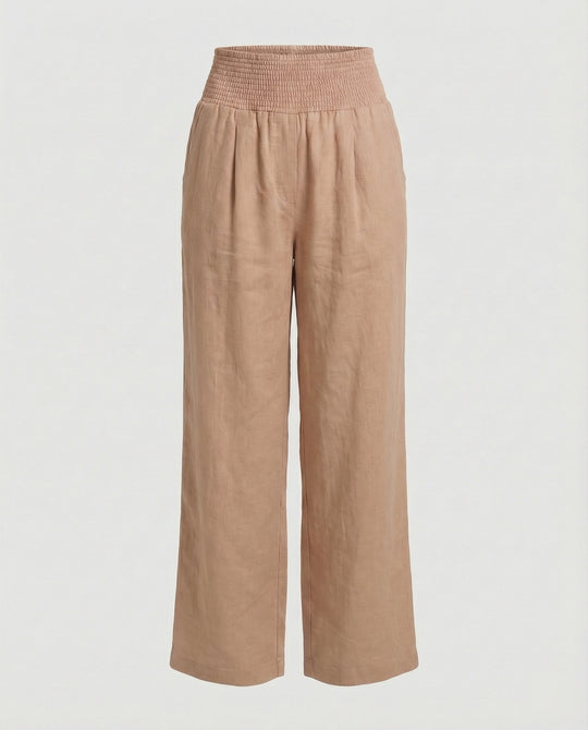 Damen Luftige Leinenhose mit elastischem Bund und Weitschnitt EB