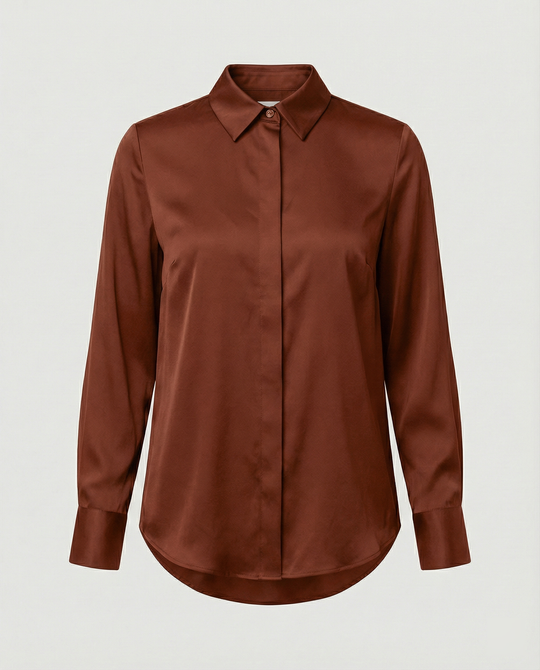 Damen elegante Satinbluse mit klassischem Kragen und zeitlosem Schnitt EB