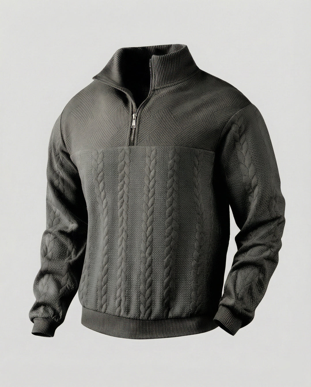 Herren Strickpullover mit hohem Kragen und modernem Reißverschluss EB