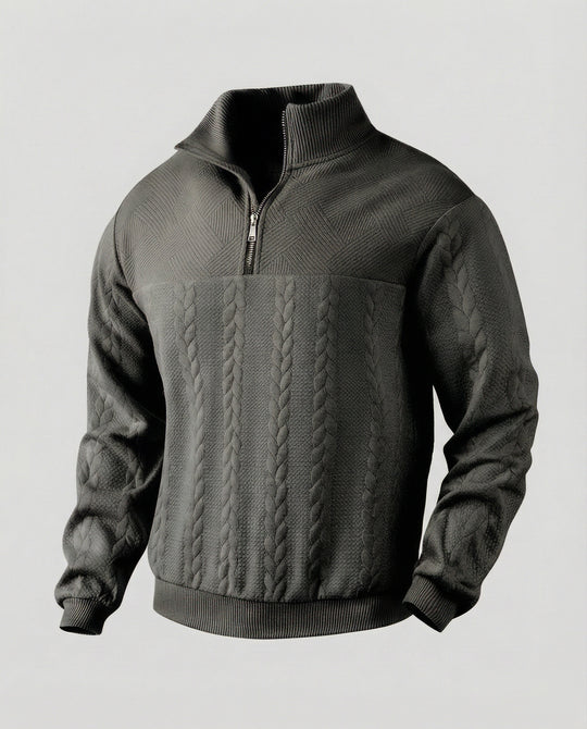 Herren Strickpullover mit hohem Kragen und modernem Reißverschluss EB