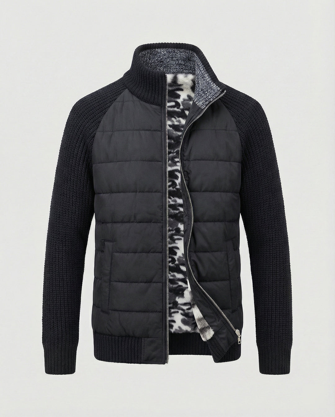 Herren Hybridjacke mit Kunstleder-Elementen