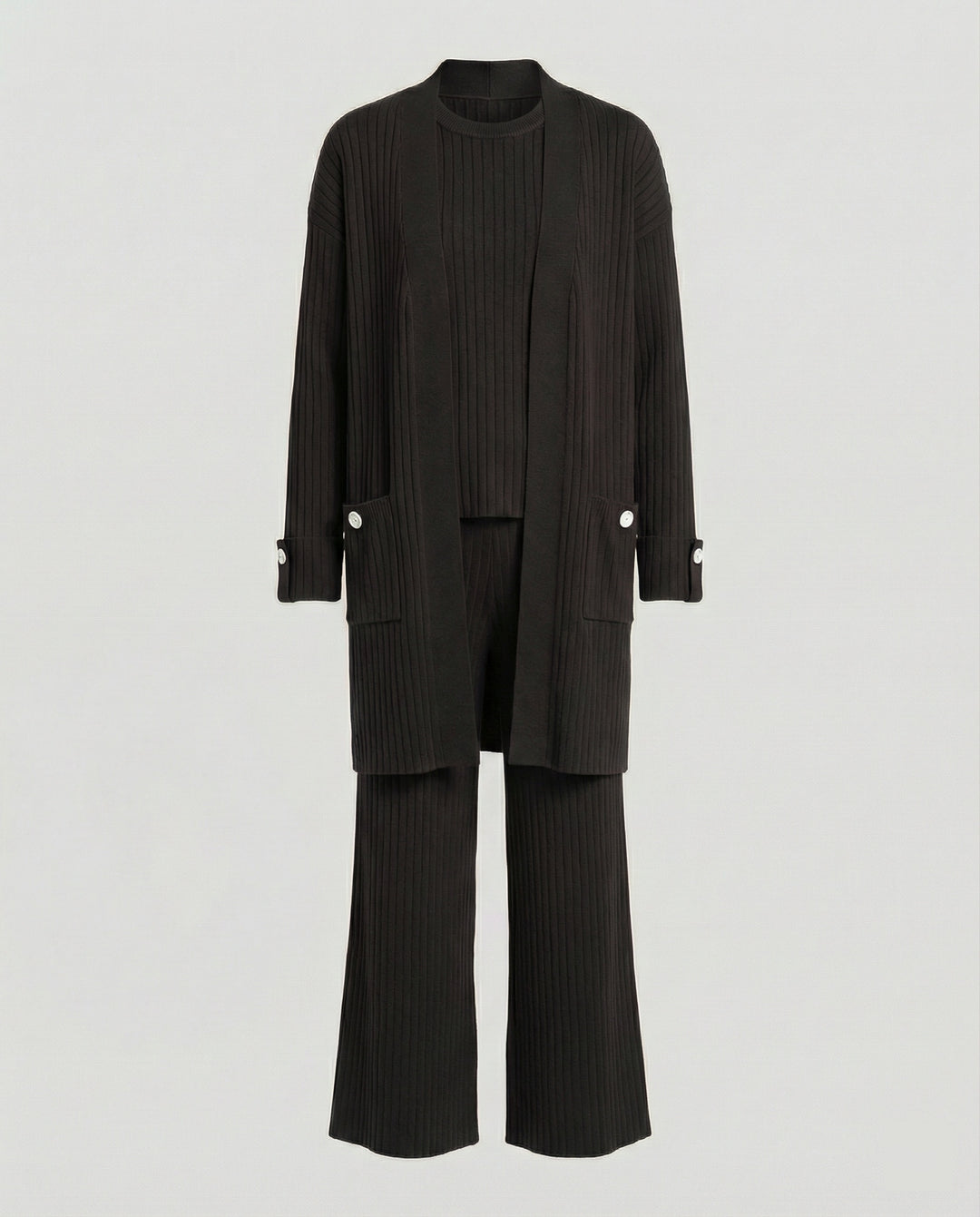 Damen Strick-Loungewear Set mit langen Ärmeln und praktischen Taschen EB