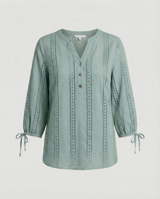 Damen Modisches Blusenshirt mit Spitzendetails und Knopfleiste EB