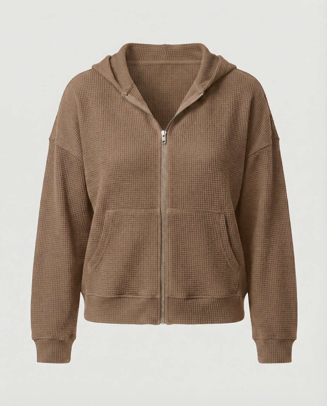 Damen lässige Waffle-Hoodie Jacke mit Reißverschluss EB