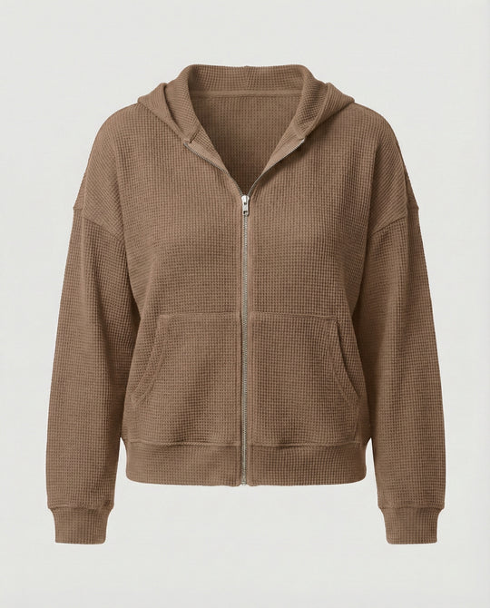 Damen lässige Waffle-Hoodie Jacke mit Reißverschluss EB