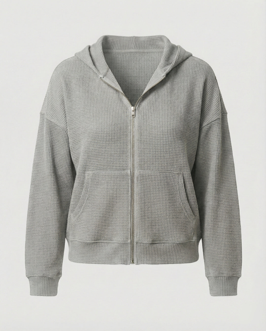 Damen lässige Waffle-Hoodie Jacke mit Reißverschluss EB