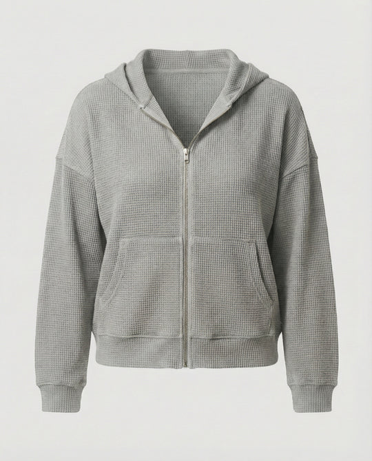 Damen lässige Waffle-Hoodie Jacke mit Reißverschluss EB