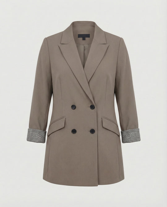 Damen Doppelreihiger Blazer mit kontrastierenden Ärmelaufschlägen EB