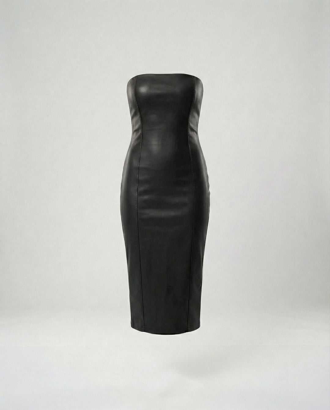 Damen Midikleid trägerlos Lederoptik