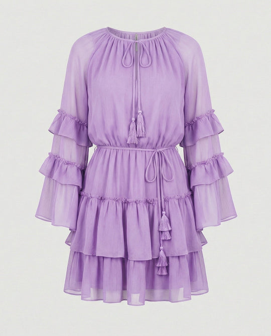 Freizeitkleid Damen Chiffon Volantkleid