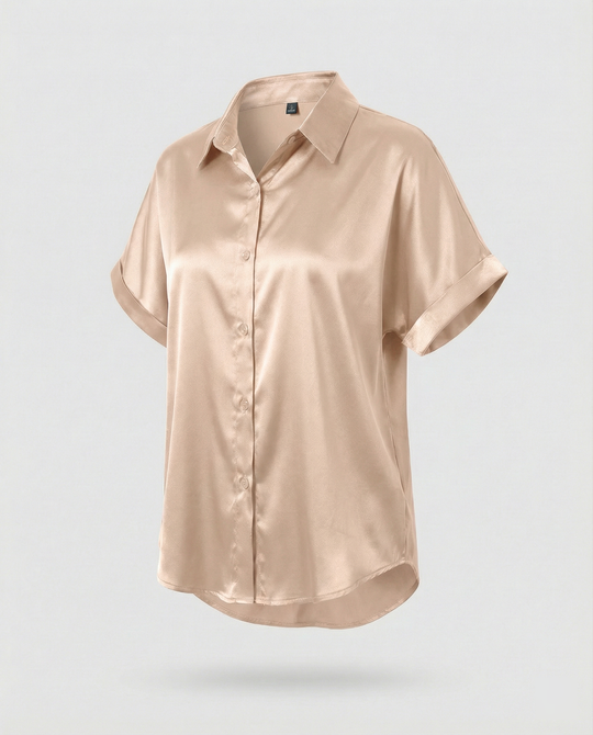 Damen Satin-Bluse mit großem Kragen und überschnittenen Schultern EB