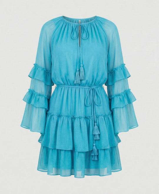 Freizeitkleid Damen Chiffon Volantkleid