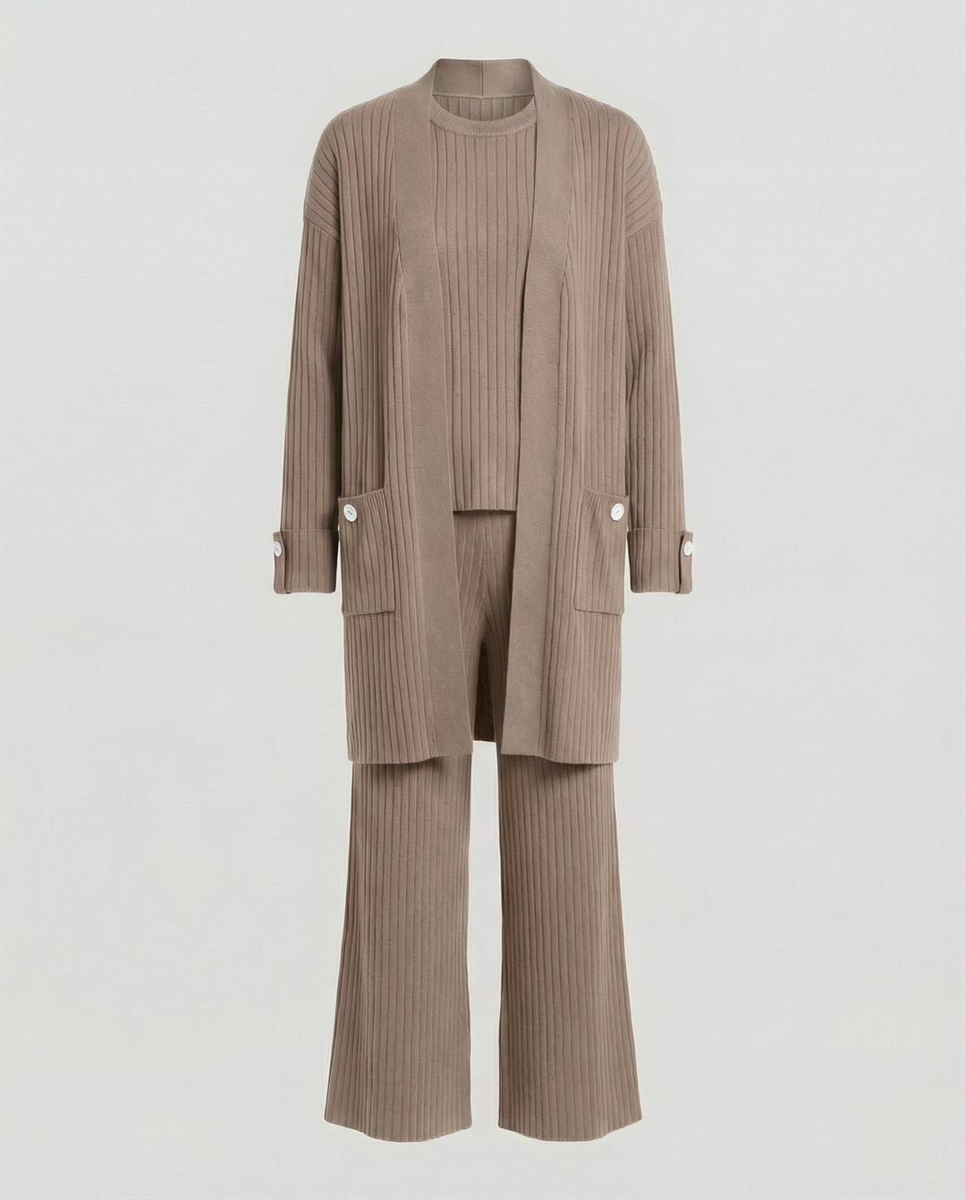 Damen Strick-Loungewear Set mit langen Ärmeln und praktischen Taschen EB