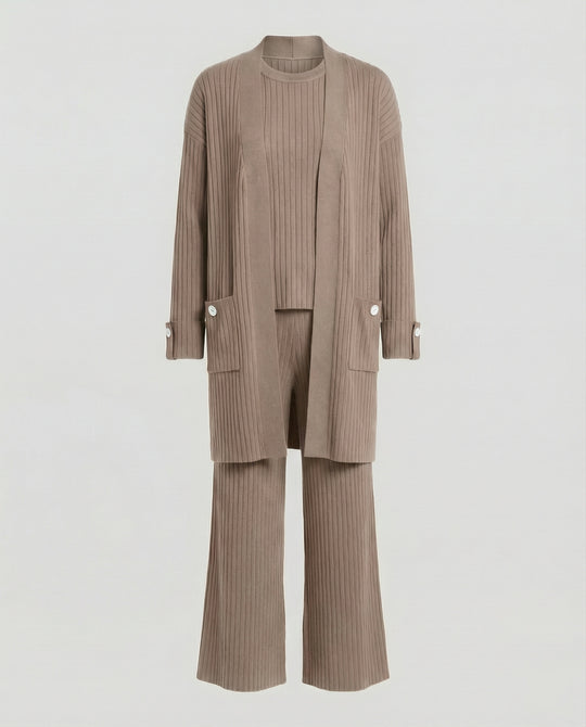 Damen Strick-Loungewear Set mit langen Ärmeln und praktischen Taschen EB