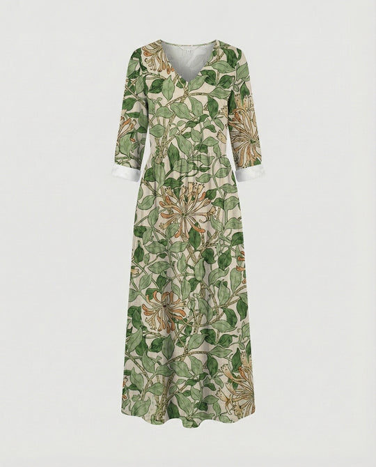 Damen Boho Maxikleid Sommer Leinenoptik