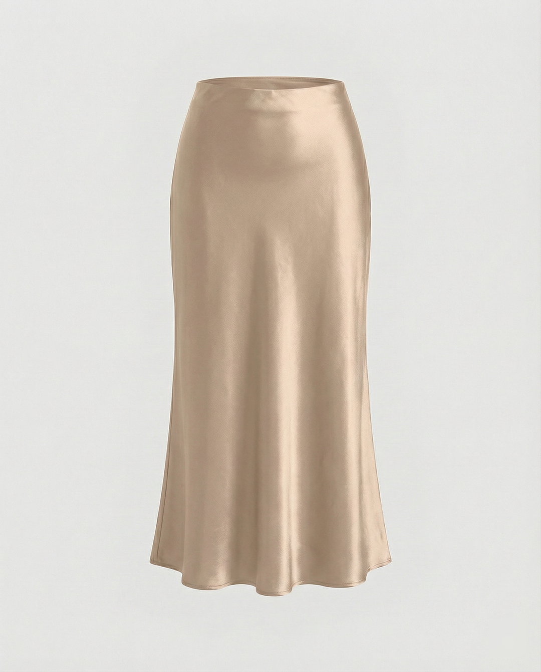 Damen eleganter Satin-Midirock mit fließendem Schnitt und hohem Bund EB