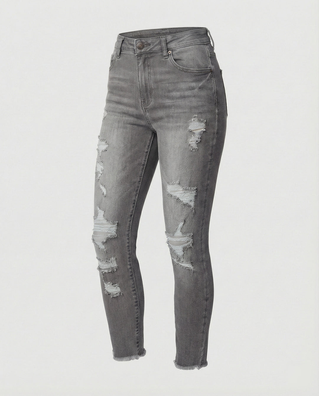 Damen figurbetonte Jeans im lässigen Destroyed-Look mit hohem Bund EB