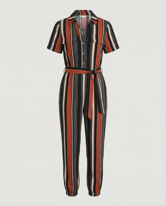 Damen lässiger Jumpsuit mit tailliertem Schnitt und durchgehender Knopfleiste EB