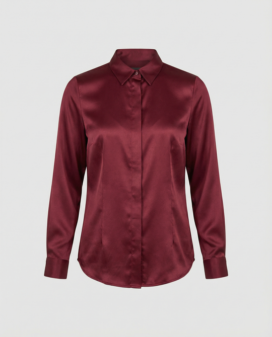 Damen Satin-Bluse mit klassischem Kragen EB