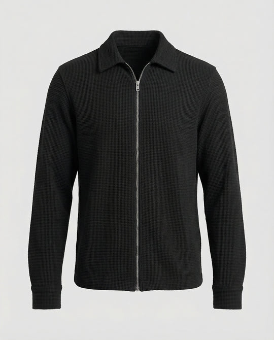 Herren Eleganter Langarmshirt mit strukturierter Oberflächenbeschaffenheit und hochwertigem Reißverschluss EB