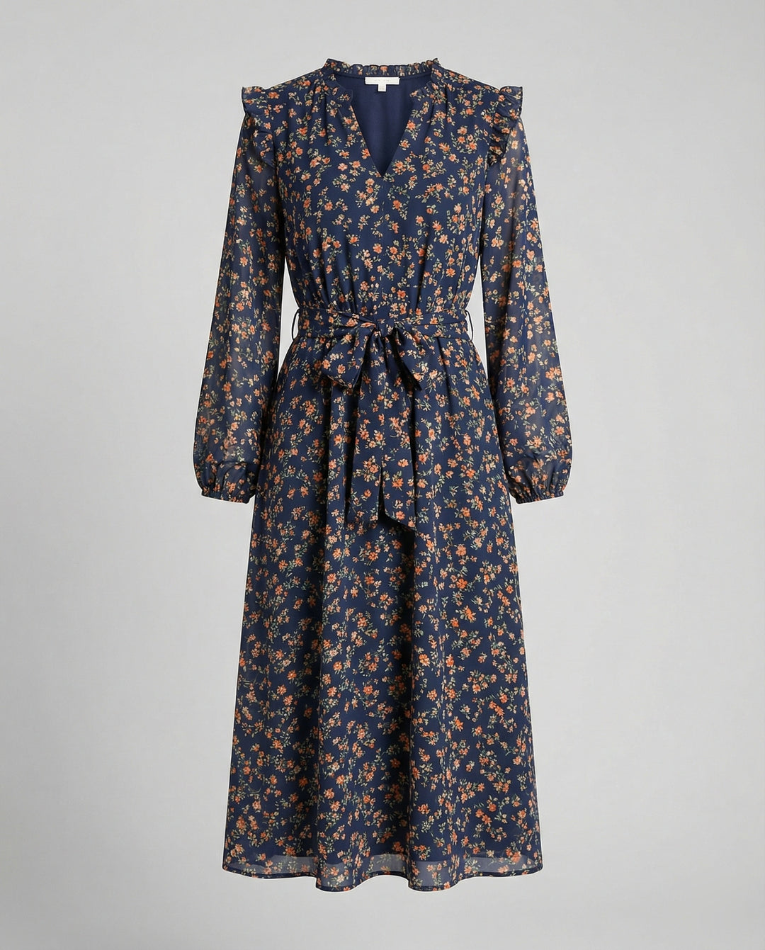 Damen Blusenkleid mit floralem Design und taillierbarem Gürtel EB