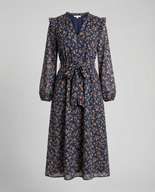 Damen Blusenkleid mit floralem Design und taillierbarem Gürtel EB