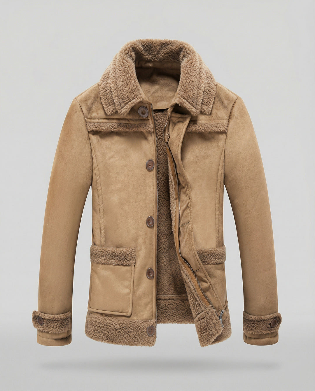 Herren warme Lammfelljacke mit Knopfkragen EB