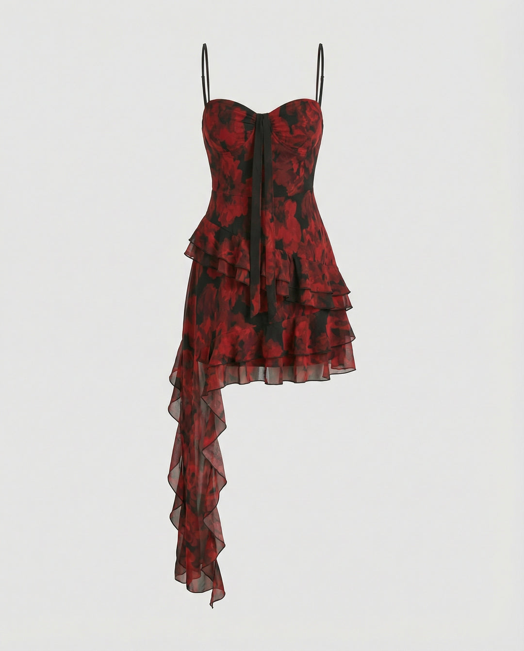 Damen Verspieltes Minikleid mit asymmetrischem Schnitt und aufregendem floralem Design EB