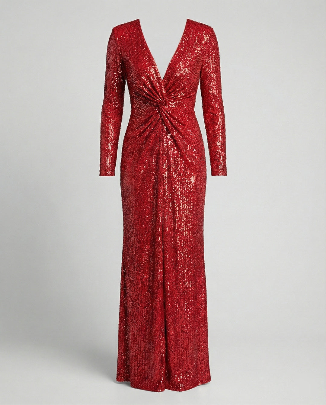 EB | Give Em' Glam Paillettenkleid mit Langen Ärmeln und Gekreuztem Taillendetail Abend-Maxikleid