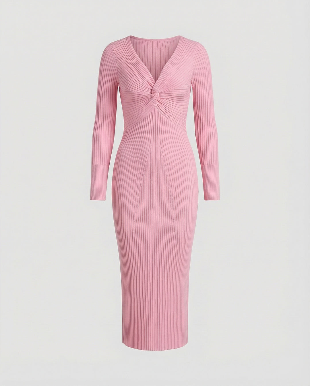Damen figurbetontes langärmliges Strickkleid mit Knoten-Detail EB