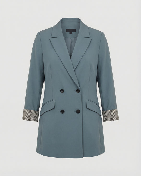 Damen Doppelreihiger Blazer mit kontrastierenden Ärmelaufschlägen EB